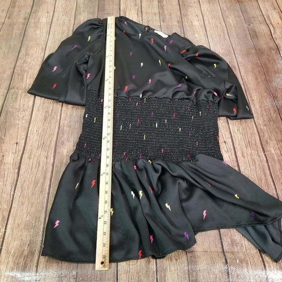 Never Fully Dressed Womens Dress L Large Black Smocked Mini Lightning Bolt - Picture 4 of 9